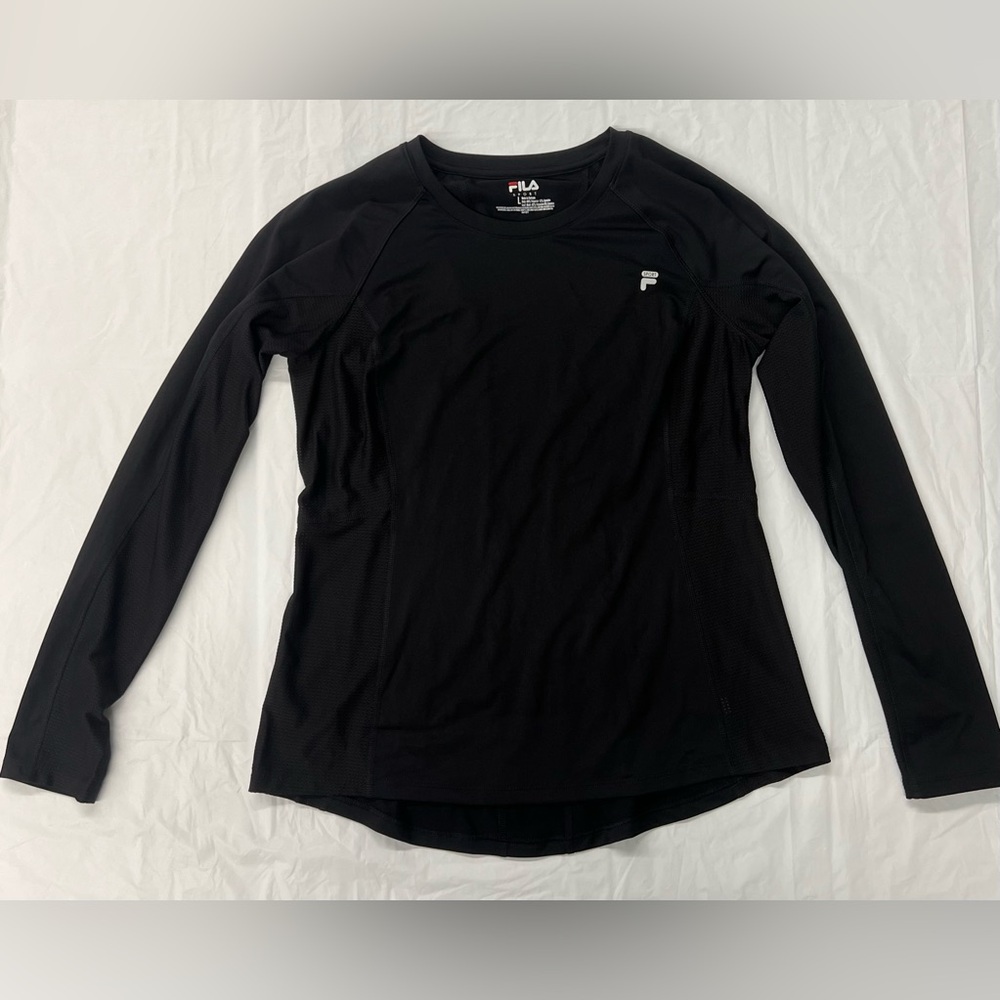 FILA Sport Womens Large Black Long Sleeve Activewear T Shirt Soft Lightweight